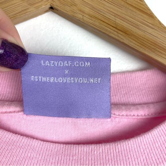 Lazy Oaf Pink T Shirt Bunny Embroidered Esther Bunny with Rose - Picture 4 of 8